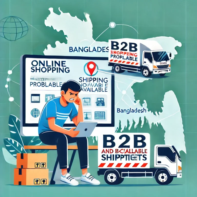 DALL·E 2024-08-26 14.55.54 - An illustration that captures the theme of 'online shopping in Bangladesh' with a focus on 'shipping problems' and 'e-commerce solutions